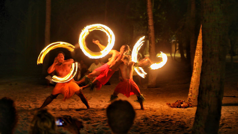 A fire-dancing show with Windstar.