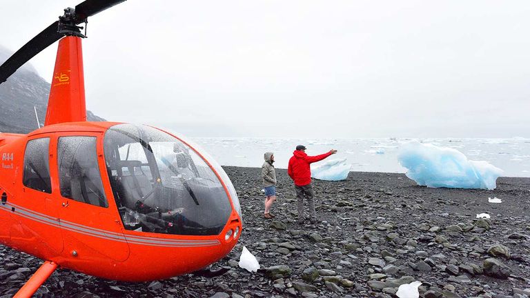 A helicopter tour out of Valdez is a popular way to view glacial moraines.