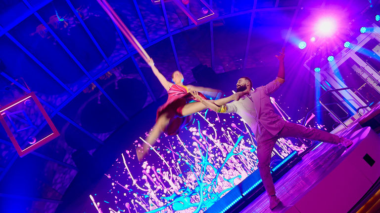 Acrobatic acts are performed in The Dome.