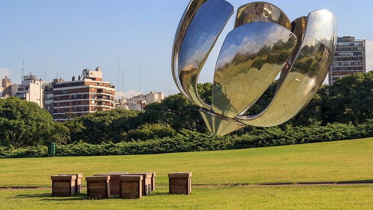 Floralis Generica is a unique sculpture in a city park in Buenos Aires.