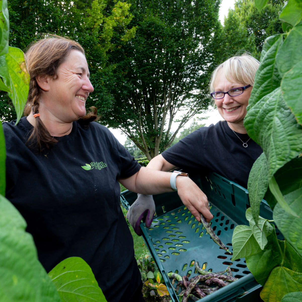 Emma and Jules in the gardens at Ryton