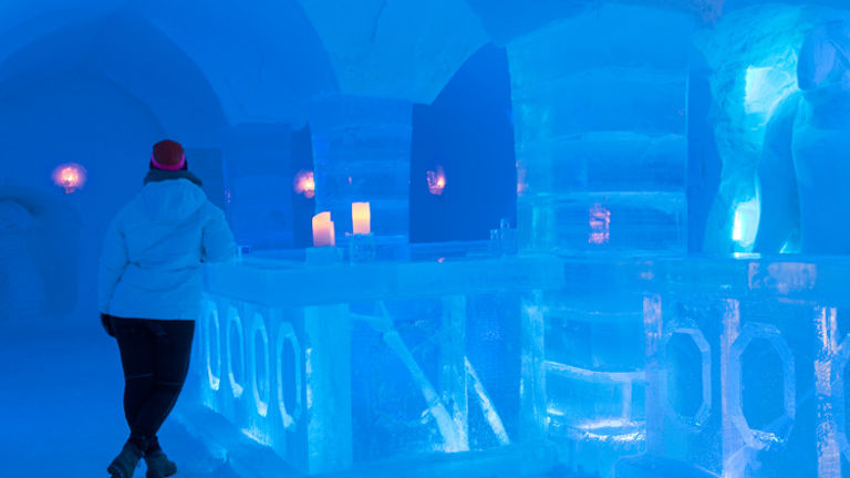 Guests at Sorrisniva can keep their insides warm with a drink from the hotel's ice bar. // © 2016 Ksenia Novikova