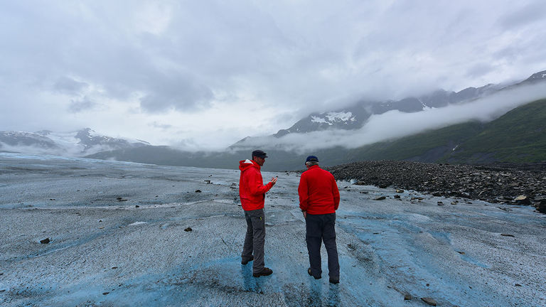 Guests can embark on a guided tour of a remote glacier in the Chugach Mountains after flying there on a day tour.