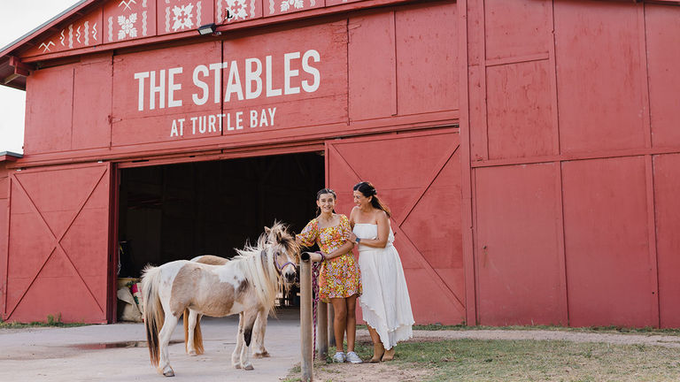 Guests can visit resident animals at the on-site stables, as well as take a guided horseback ride.