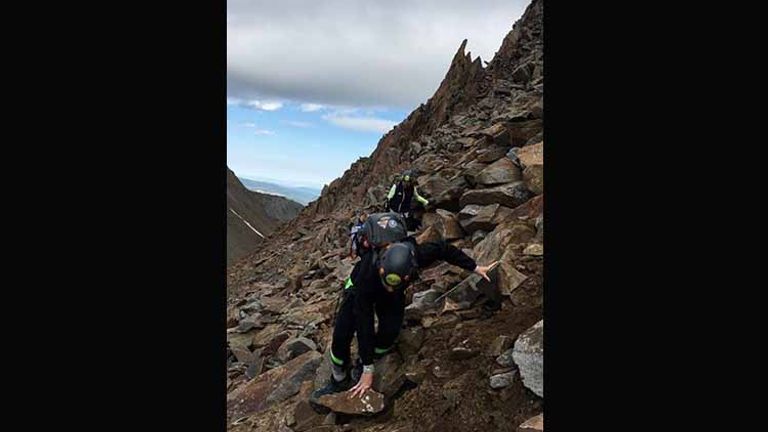 Hiking Wilson Peak requires some scrambling over loose rocks. // © 2017 Meg Spenchian