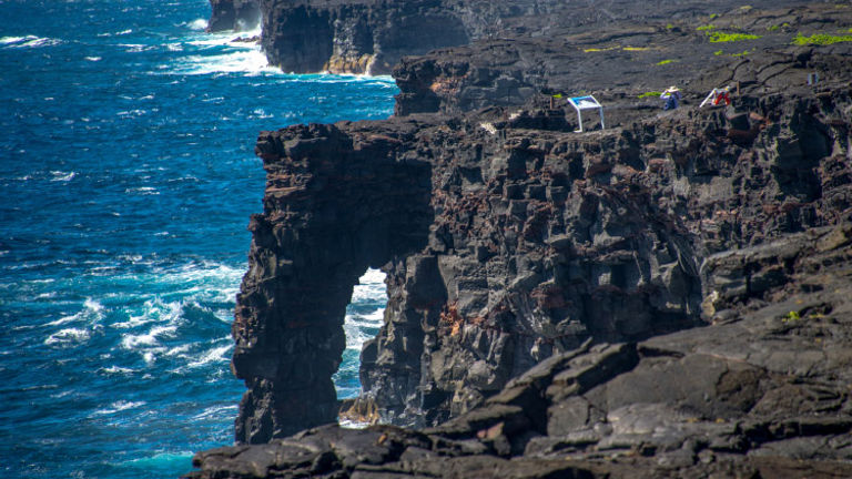 Holei Sea Arch is a lesser-known highlight at Hawaii Volcanoes National Park. // © 2016 NPS/S. Geiger