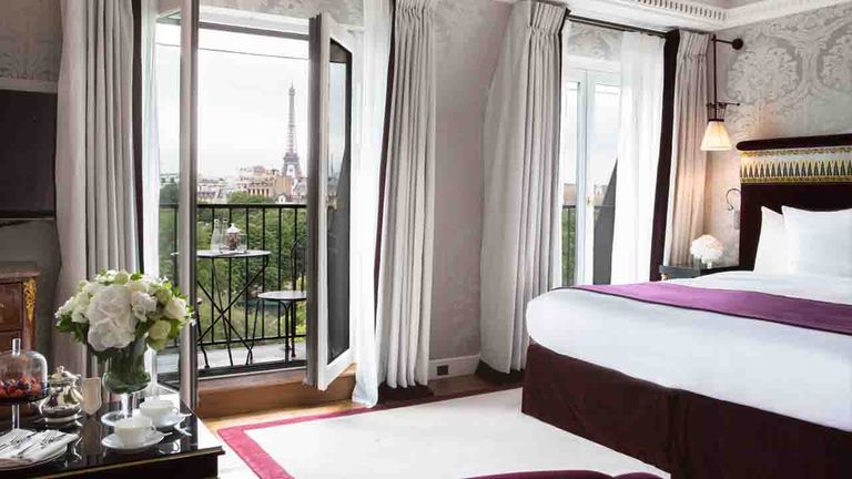 La Reserve Hotel and Spa Paris is located near the Champs-Elysees and some rooms have views of the Eiffel Tower.