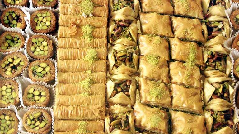 Lebanon is a mecca for culinary enthusiasts, with popular food items such as baklava; this one is filled primarily with pistachios. // © 2017 Creative Commons user viviannguyen