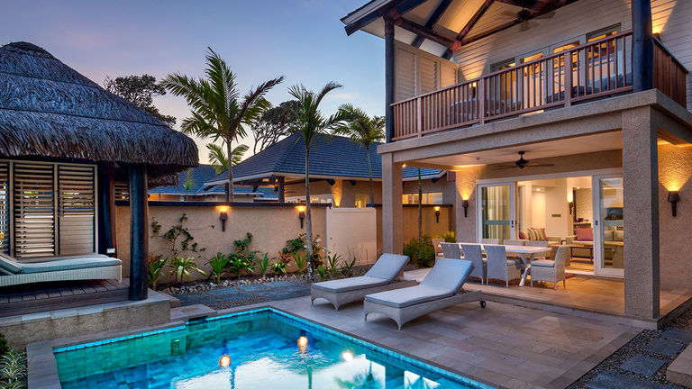 One- and two-bedroom villas (like this two-bedroom garden villa) come with private pools.