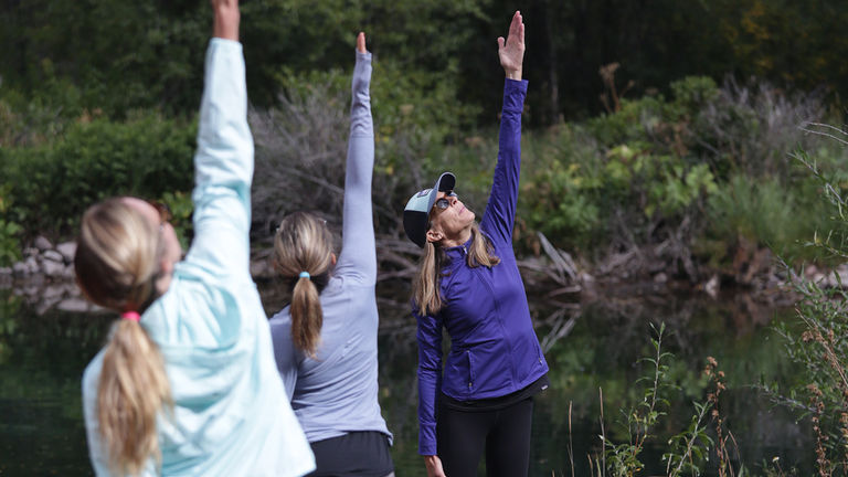 Outdoor yoga was an activity option in the iconic Maroon Bells.