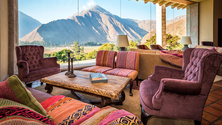 The lobby of the Inkaterra Hacienda Urubamba.