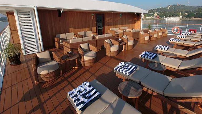 The top deck of Avalon Myanmar is the sun deck. // © 2016 Avalon Waterways