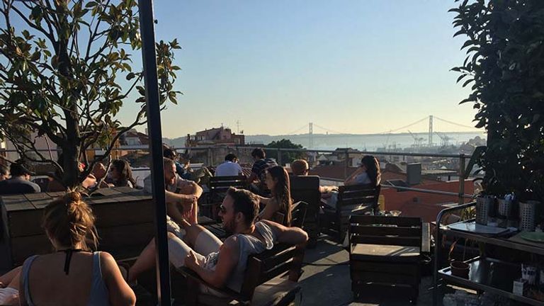 The trendy Park Bar occupies the top floor of a parking garage in Bairro Alto. // © 2018 Creative Commons user albedo20